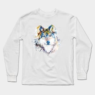 Wolf Face Watercolor Portrait Long Sleeve T-Shirt